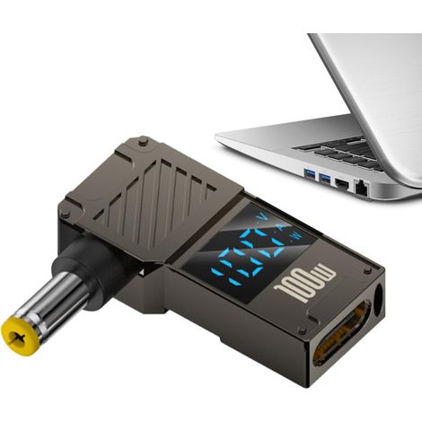 Chargeur portable pour ordinateur portable 100 W à charge rapide avec affichage numérique Adaptateur USB-C vers CC pour ordinateur portable, tablette, console de jeux, usage domestique et voyage