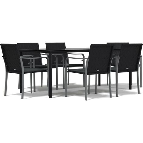 Maison Exclusive - 7-tlg. Garten-Essgruppe mit Kissen Poly Rattan