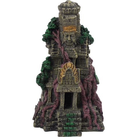 Décoration d'aquarium Relaxdays, temple, polyrésine, H x L x P : 26 x 15,5 x 13 cm, pour eau douce & salée, gris