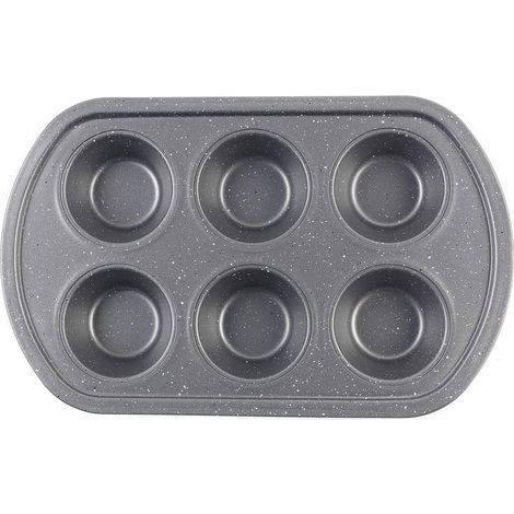 PROGRESS BW08284EU - Teglia per muffin antiaderente gamma Metallic effetto marmo con 6 stampini, teglie forno quadrate, Acciaio carbonio (1/5)