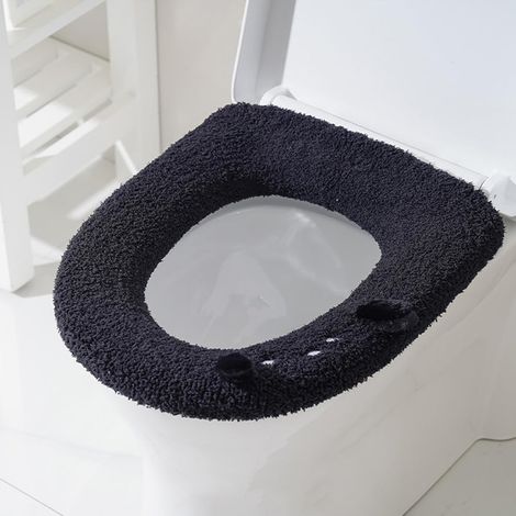 1 pc,Chiot Noir Housse de Siège de Toilette WC Doux et Chaud, Lavable, Générique Abattant Lavable Coussin de Siège de Toilette Doux (1/5)