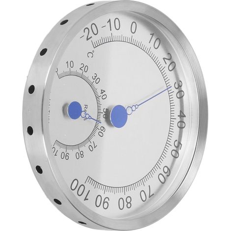 Thermomètre-hygromètre rond en acier inoxydable étanche et résistant à la chaleur pour l'extérieur (sans support). (1/5)