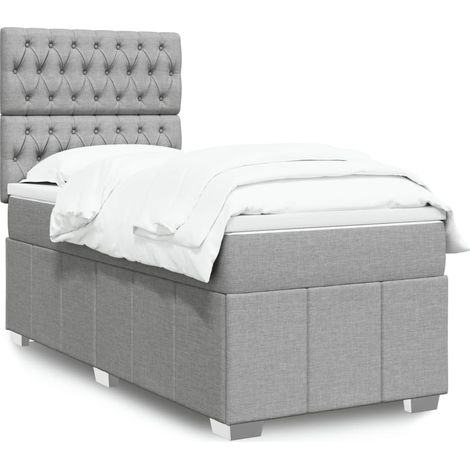 Sommier à lattes de lit et matelas Gris clair 90x190 cm Tissu vidaXL (1/5)