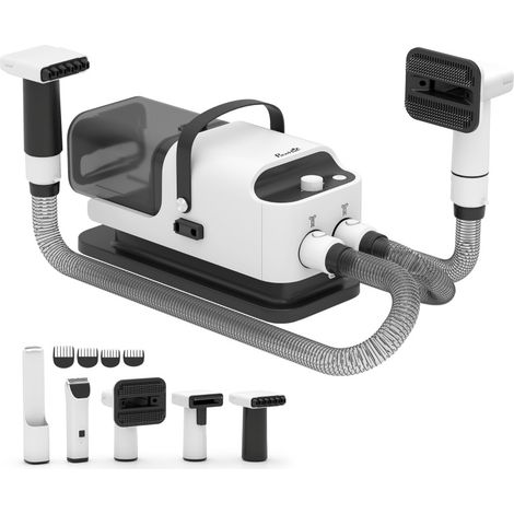Tondeuse silencieuse 5-en-1 avec aspirateur pour chiens et chats, blanche (1/5)