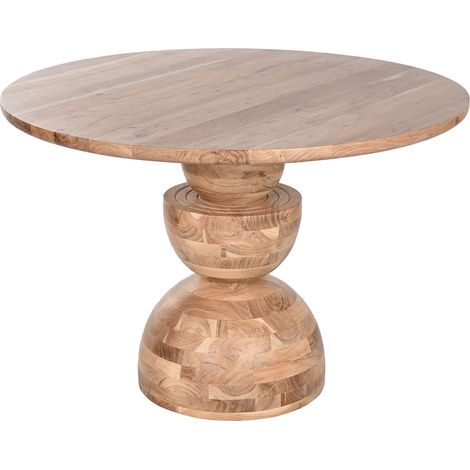 Table à manger, table de repas ronde en bois d'acacia coloris naturel - diamètre 115 x Hauteur 76 cm (1/5)
