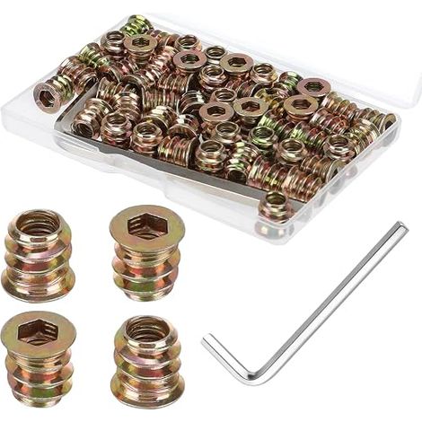 50 Pièces Insert Fileté Bois, M5 x 10mm Insert Bois avec Clé Hexagonale, Inserts D'écrou en Acier Au Carbone Galvanisé Écrous, Manchons à Visser pour Meubles en Bois (1/5)