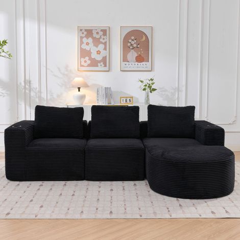 265cm wide fully compressed sofa with three pillows (feather pillow+two plastic cup holders) - comfortable double sofa suitable for small living rooms, apartments, and offices