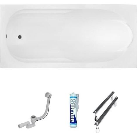 ECOLAM Baignoire rectangle Bona 180x80 cm pieds, siphon + silicone. Baignoire acrylique blanc (1/5)