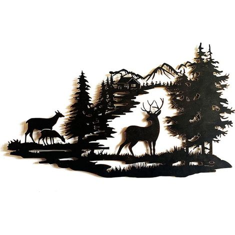 Forest Deer Scene Mur Art Metal Mountain Hanging Mur Mur Sculpture Indian Deco pour salon Metal Mountain Art Forest Deer Scène Mur Mur de suspension Sculpture pour le salon (1/4)