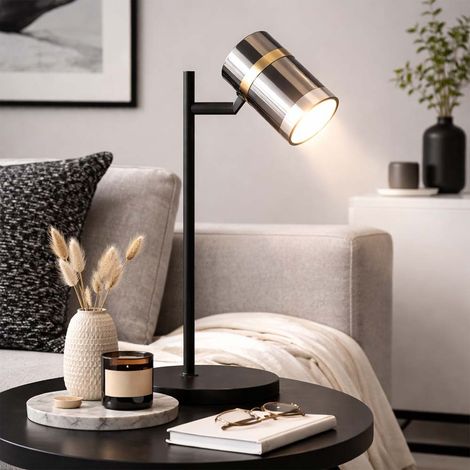 Lampe de table noire Lampe de bureau verre Lampe de chevet orientable, métal, douille GU10, LxlxH 13,2x12x35 cm