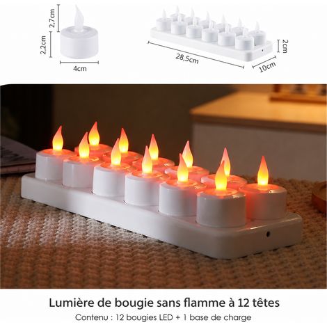 Lot de 12 bougies LED rechargeables coque blanche lumière rouge vacillante 12 réf 6624 32,5 × 10 × 8 cm 700 g – Livraison gratuite