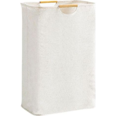 Cesto de ropa beige de 40 × 56 × 27 cm, cesto de ropa plegable de tela Oxford de gran capacidad con asa de madera, cesto de ropa para dormitorio, sala de estar, habitación infantil, baño y para viajes (1/5)