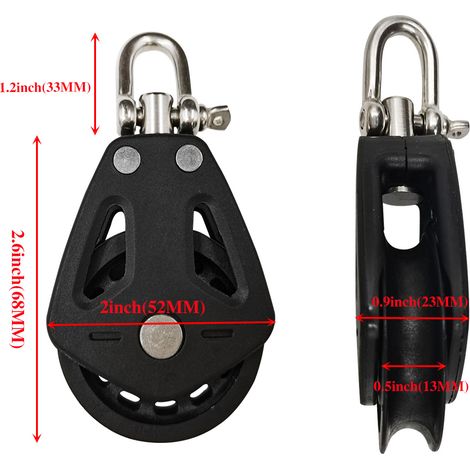 Black nylon kayak roller for marine use with stainless steel shackles, accessory for ship and boat equipment