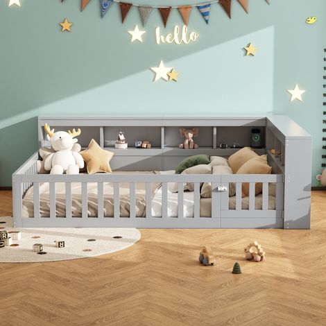 Lit banquette 140x190 cm gris avec rangement USB, pour chambre d'enfant sans matelas – MEUBLIV (1/5)