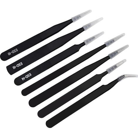 7pcs Anti-static Tweezers, ESD Precision Tweezers, Stainless Steel for Beauty, Jewelry, Craft, and Electronic Labs (Black) (1/4)