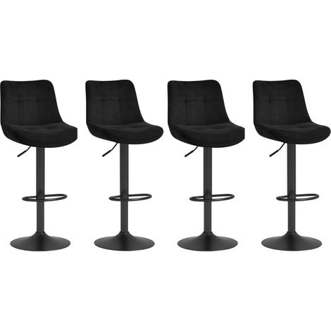 Vasagle – Tabourets de bar pivotants en velours – Lot de 4 – Hauteur réglable 65-85,5 cm – Dossier ergonomique et repose-pieds – Acier noir d'encre (1/5)