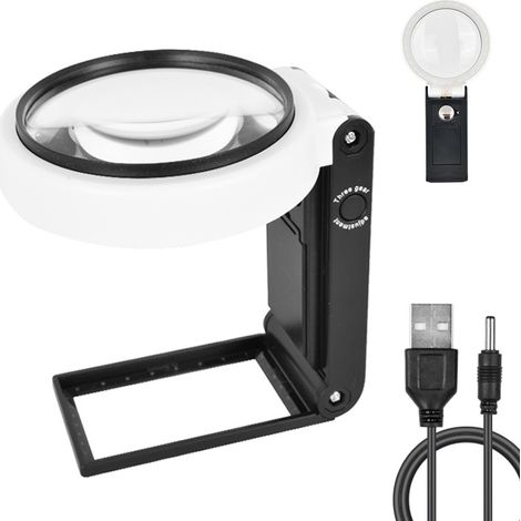 10x/30x Vergrößerungslupe mit Licht und Stativ, tragbare LED-Lupe, faltbare Leselupe für Senioren, ideal zum Lesen von Münzen, Briefmarken, Landkarten, Schmuck und für geschlossene Arbeitsumgebungen