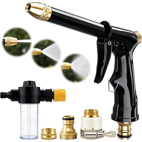 Pistolet Haute Pression pour Tuyau D'arrosage avec 3 Buses Réglables, Conception Rotative à 360° pour le Lavage de Voiture, la Terrasse (1/5)