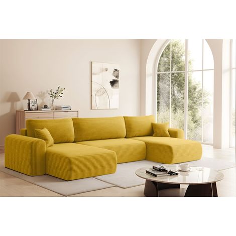 Wohnlandschaft Sofa mit Schlaffunktion FLORA Stoff Poso Honiggelb