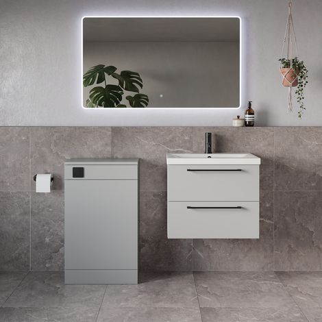 Napoli 390 Gloss Grey Pearl 1100mm Wall Mounted 2 Drawer Vanity Unit and Toilet Suite with Glide Basin - 1100mm - Matt Black 320mm HandleWithout Kingston Toilet Pan