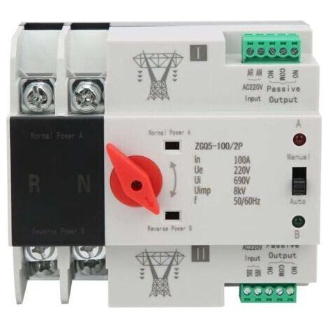 FENOPLASTICACommutateur de transfert automatique 2 voies 220V 100A Installation sur rail DIN Contacts en argent pour conductivité optimale - ZGQ5-100 (1/5)