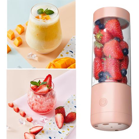 Blender portable multifonction à rotation rapide USB, presse-agrumes électrique pour la maison et les voyages, 400 ml, pamplemousse rose, double lame (1/5)