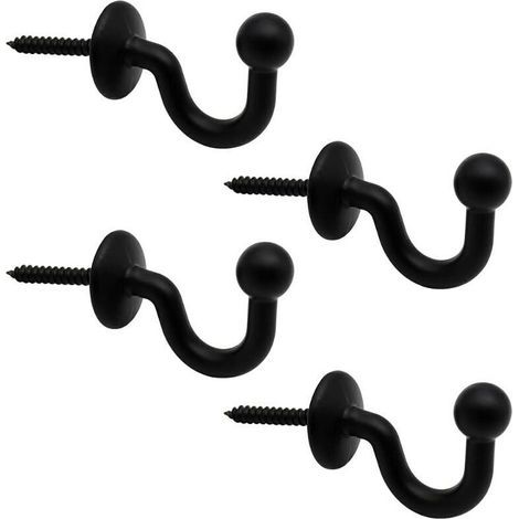 Ganchos de cortina de metal negro de 64 mm - Juego de 4 sujetadores de pared multifuncionales en forma de U para decoración de interiores (1/5)
