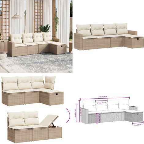 5-tlg. Garten-Sofagarnitur mit Kissen Beige Poly Rattan - Gartengestell - Gartenmöbelset - Outdoor Lounge - Rattan Sessel - Gartenlounge - Home & Living (1/5)