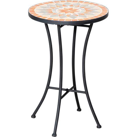 Table d'appoint, table de jardin, tabouret de jardin, ronde, Ø 35,5 cm, résistante aux intempéries, pour jardin, terrasse, balcon, jaune et gris