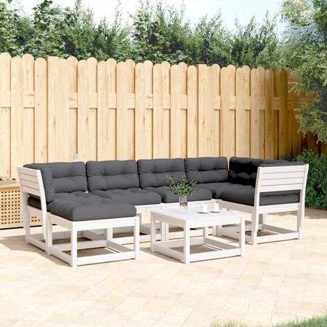 Juego sofás jardín 6 pzas con cojines madera maciza pino blanco vidaXL (1/5)