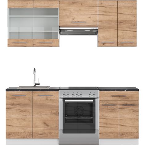 Cucina componibile Fame-Line, Rovere dorato/bianco, 200 cm senza piano di lavoro, Vicco