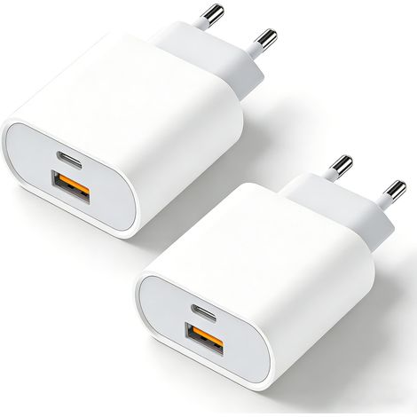2 Pièces Chargeur Prise USB C,2-Port 25W Chargeur USB Multiple Secteur Adaptateur pour 17 16 15 14 13 12 11 Pro/Pro Max/Plus,Mini X XS XR SE 8 7 6S, iPad, Galaxy S25 S24 S23 S22 Ultra (1/5)