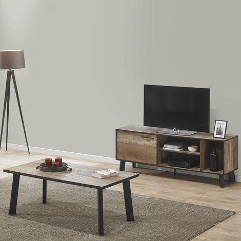 KARMINA - Ensemble Table Basse + Meuble TV Aspect Bois et Métal (1/3)