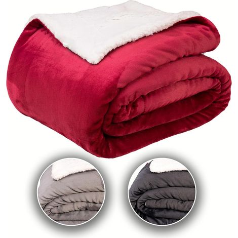 Kuscheldecke 150 x 200 cm, weiche Fleecedecke, warm - dicke Sofadecke - Burgunderrot