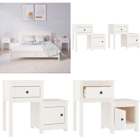 Nachttische 2 Stk. Weiß 79,5x38x65,5 cm Massivholz Kiefer - Nachttisch - Massivholz - Kiefernholz - Weißes Möbelstück - Wohnzimmer - Home & Living (1/5)
