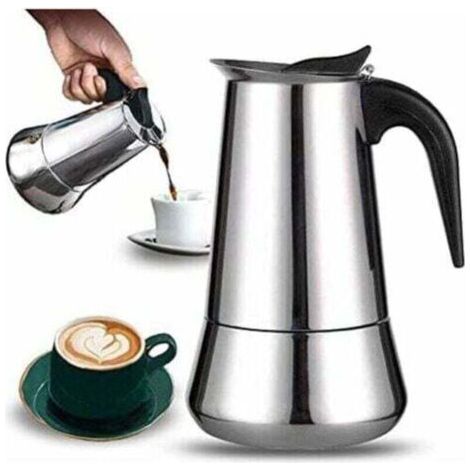 BUNTHAUS PA Caffettiera italiana, 2 tazze, acciaio inox, compatibile con tutti i tipi di lampade, 100 ml (1/4)