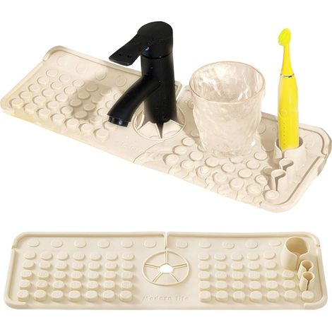 Vaisselle Egouttoir Tapis Silicone Tapis avec Base de Rangement pour évier de Cuisine Protege Plan de Sechage de Travail Cuisine,42 14 4cm (Blanc) (1/5)