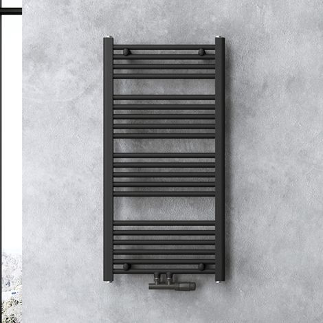 doporro Calefacción de baño diseño recto 100x50cm radiador tubular Antracita conexión central horizontal (1/5)