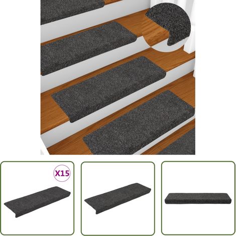 The Living Store Treppenmatten 15 Stk. Nadelvlies 65x21x4 cm Anthrazit - Treppenmatten - Treppenläufer - Nadelvlies - Anti-Rutsch - Trittsicherheit (1/5)