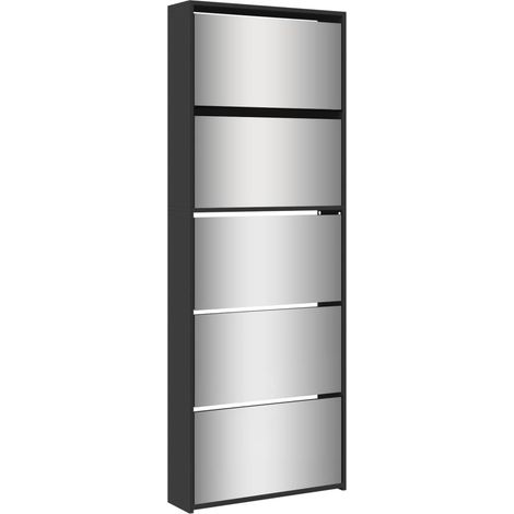 Scarpiera mobiletto portascarpe mobile ingresso/corridoio/soggiorno con specchio 5 ripiani 63 x 17 x 169,5 cm nero 020021414