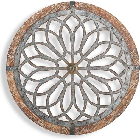 Rustikale Wanddekoration mit in Metall und Holz geschnitzten Blumen, Wandkunst im Landhausstil (1/2)