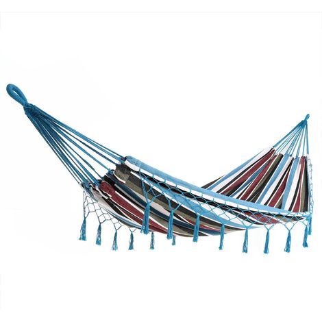 DETEX® Hängematte 2 Personen XXL 150cm breit bis 300kg Boho-Style strapazierfähig wetterfest Gartenhängematte blau