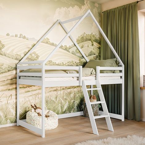 Lit cabane mi-hauteur 90x200 sommier inclus Coraline Blanc (1/3)
