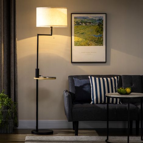 Stehleuchte mit Ablage, 40W, Standlampe mit USB-Anschluss, Stahl, Creme, Ø40x168 cm, ohne Glühbirne