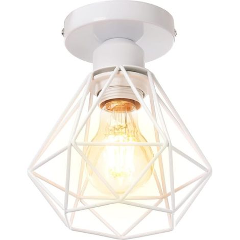 STOEX Plafonnier Industriel en Métal, Blanc Suspension Luminaire Style Vintage Design forme Cage Diamant Rétro pour Salon Chambre Salle à manger (sans ampoule) (1/4)