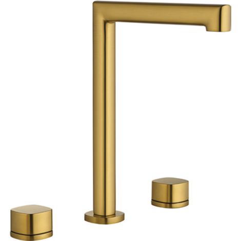 Lavabo bimando sobrencimera caño alto Toscana oro cepillado [ IMEX® ] (1/2)