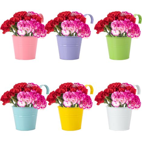 Vasi da fiori moderni in ferro, set da 6 per ufficio, casa, bar, resina resistente ai raggi UV e agli agenti atmosferici, fori di drenaggio, 26x16 cm, 6 colori, design ornamentale, decorazione per lib (1/4)