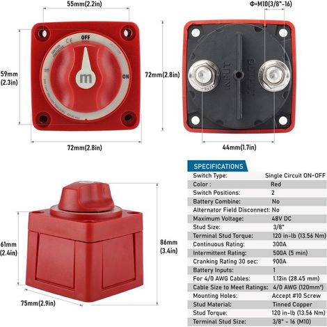 12-48V battery power-off switch suitable for RVs, travel trailers, marine vehicles, boats, campervans, etc. (1/4)