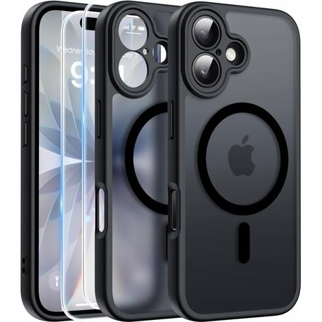 Funda MagSafe negra mate para Apple iPhone 17 + 2 protectores de pantalla de cristal (1/5)