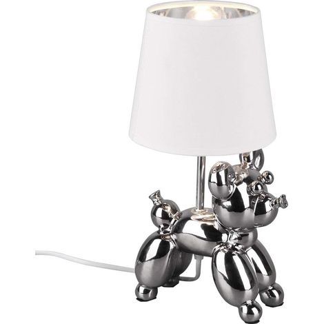 Lampe de table en céramique argentée, abat-jour en tissu blanc, 1 ampoule E14 non incluse (1/5)